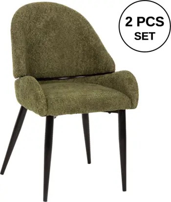 Karrige SARKY FH8585.03, pëlhurë boucle e gjelbër, këmbë metalike të zeza, 55x62x89H cm., set prej 2 copë