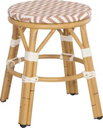 Karrige për bar, alumini, pamje bambuje, ngjyrë tekstileni bardhë & kafe, CHINO FH6285.04, Φ36x46Hcm