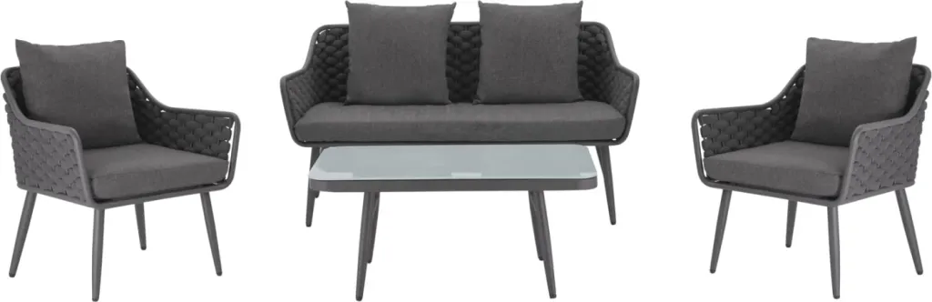 Set dhomë ndenjeje metal + wicker HM5711, gri - 1