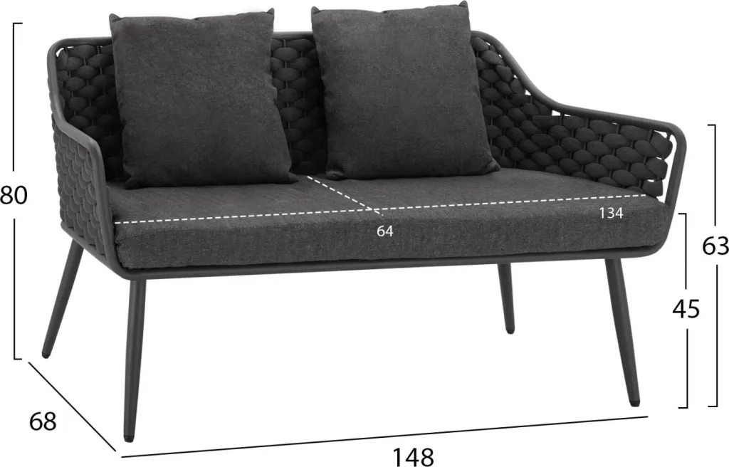 Set dhomë ndenjeje metal + wicker HM5711, gri - 2