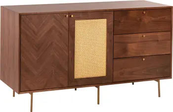 Bufet MEEN, FH9735, MDF, me furnir arre natyrale, këmbë metali të arta, 150x40x80H cm