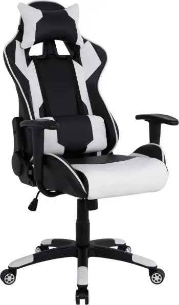 Karrige gaming për zyre, ngjyrë bardhë e zezë, FH1072.04, 66.5x70x(122-129) cm