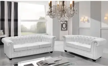 Set divanësh për dhomë ndeje 2 dhe 3 vendesh Chesterfield, ngjyrë e bardhë matte, FH11220.02