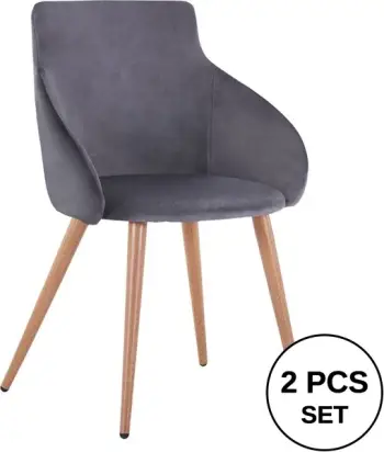 Karrige me krahë Ivy kadife gri dhe këmbë metalike FH8546.01 55x55x80 cm, set prej 2 copë