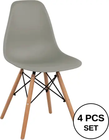 Karrige me këmbë druri dhe sedilje Twist PP Gri FH8460.10 46x50x82 cm, set prej 4 copash
