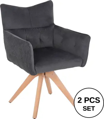 Karrige ngrënieje me krahë QUILL FH9843.03, pëlhurë gri, këmbë druri ahu, 61x57,5x91H cm., set prej 2 copë