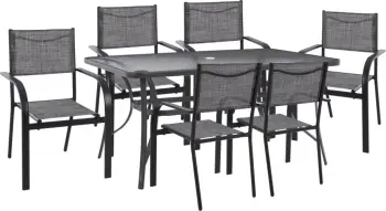 Set për darkë 7 pjesë tavolinë gri 150x90 dhe karrige me krahë textilene gri FH11532.01