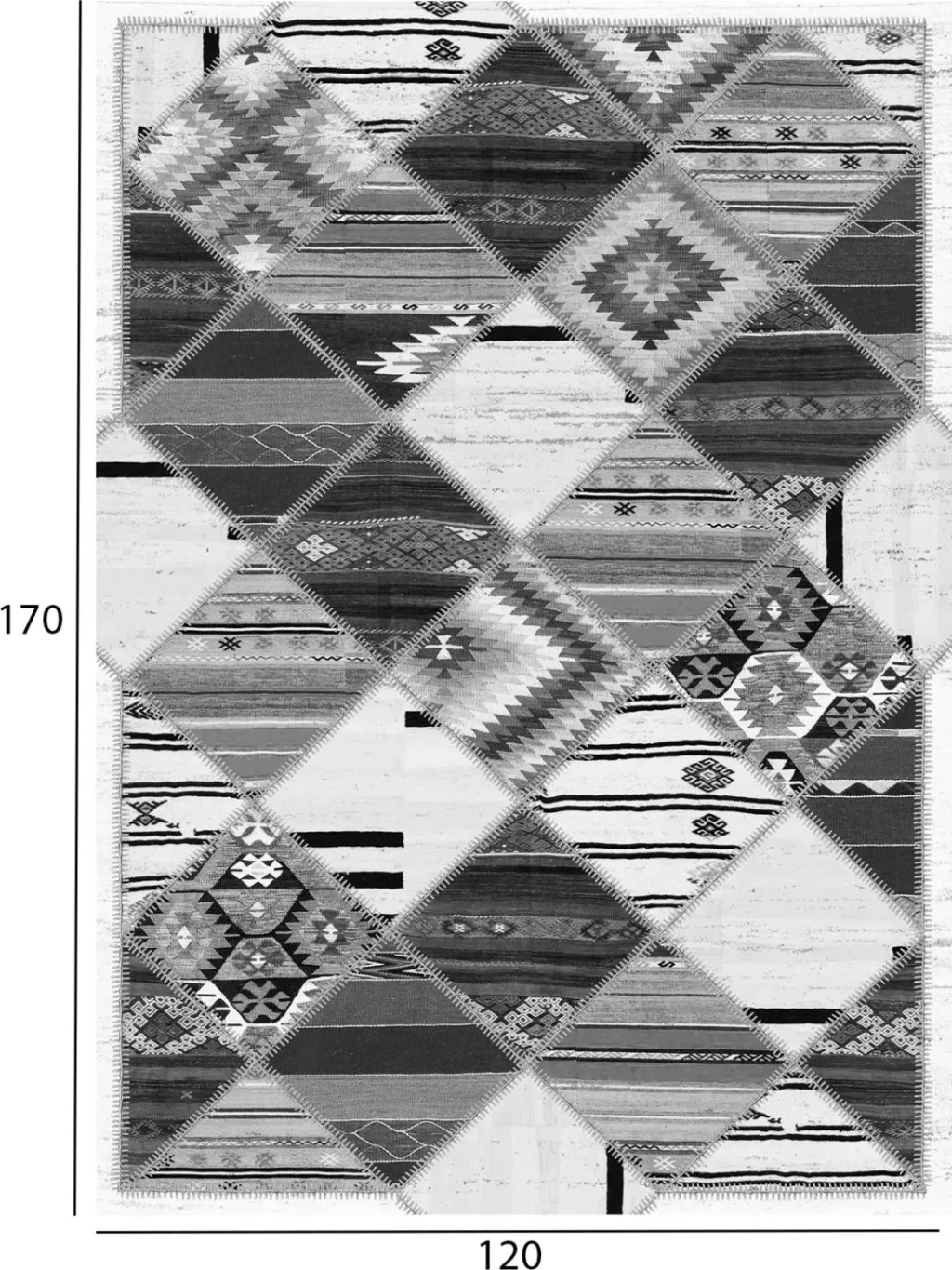 Tepih etnik, gri, me thekë, FH7677.21, 120x170cm - 2