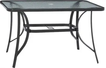 Tavolinë e jashtme BRAVO, metal gri, sipërfaqe xhami me vrimë për ombrellë, 120x70x72 cm, FH5021.11