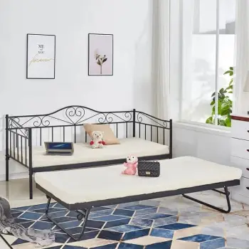 Shtrat divan MAEKO FH571.01, 190x90, i zi + shtrat ndihmës 85x185, metal