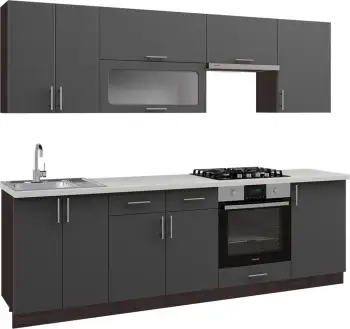 Kombo kuzhine MDF, gri e errët, sipërfaqe HPL e bardhë, 250x47x84,8H cm, FH2471.01