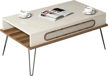 Tavolinë kafeje melamine, ngjyrë krem, këmbë metalike, FH9500.03, 105x56x45.8H cm