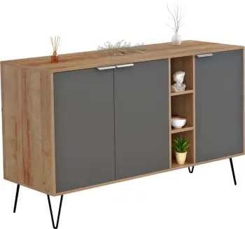 Bufe CABRON FH8874.11 melaminë, këmbë metalike të zeza, 142x40x83H cm