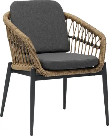 Karrige alumini GALDIN, kornizë dhe jastëkë ngjyrë gri e errët, P.E. Rattan natyral, 60x65x78H cm
