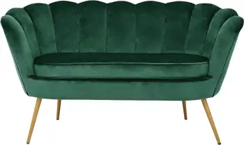 Divan 2 vendësh Coquille FH8627.03 prej kadifeje ngjyrë selvi me këmbë ari 130x77x83cm