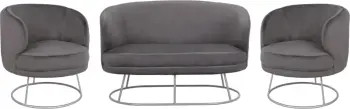 Set dhome ndenje 2 ulëse & 2 karrige Arien kadife gri me bazë argjendi FH11051.01