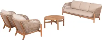 Set salloni për jashtë 4 pjesë SANJI, dru akacie, kornizë alumini, litar