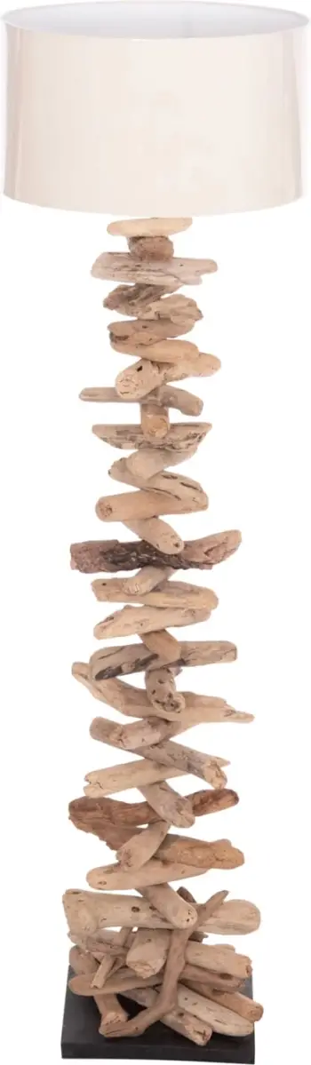 Llambë dyshemeje dekorative ALTAR, dru i natyrës, kapak PVC i bardhë, Φ45x155Hcm
