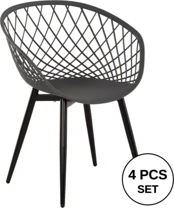 Karrige me krahë ARIADNE FH8001.30, ngjyrë gri, polipropilenë, këmbë metali të zeza, 63x56x80H cm, set prej 4 copë