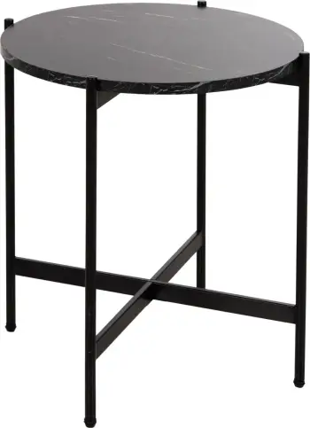 Tavolinë ndihmëse FH9589.01 MDF mermer i zi-bazë metali e zezë Φ50x55Hcm