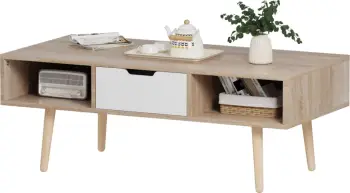 Tavolinë kafeje KRENER FH9877.04 melaminë në ngjyrë sonama & këmbë druri pishe të bardhë 104Χ50Χ42H cm
