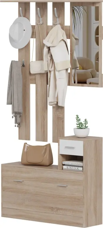Set për hyrje me pasqyrë GORN FH2473.04 melaminë në ngjyrë Sonama-Bardhë 90x24x190Hcm