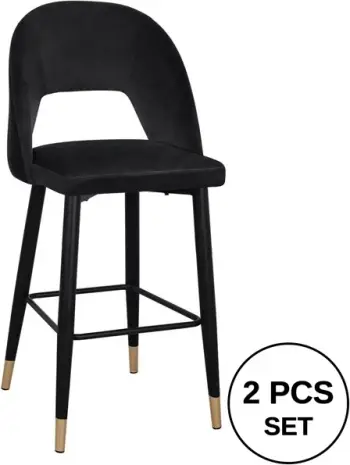 Karrige për bar Harper FH8526.04, kadife e zezë me kornizë metalike, 50Χ51Χ111cm, set prej 2 copë