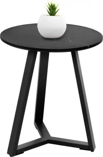 Sipërfaqe tavoline anësore FH9587.01 MDF mermer i zi-bazë metalike e zezë Φ45x55Hcm