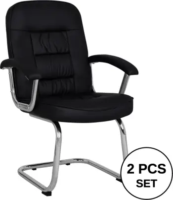 Karrige konferencash FH1114, ngjyrë e zezë PU, bazë kromi, 61.5x62x98 cm, set prej 2 copë