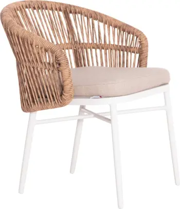 Karrige alumini ALABAMA FH6265.02 ngjyrë e bardhë-P.E. Rattan natyral-jastëk bezhë 58x61x75Hcm