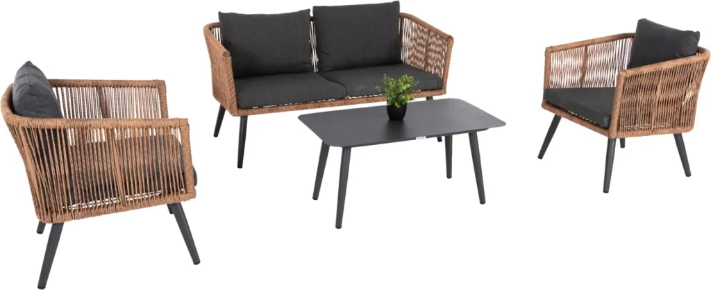 Set salloni për jashtë 4 pjesë, FREJA FH6057.03, alumin, ngjyrë antracit, ratan PE, ngjyrë bezhë-antracit, jastëkë - 1