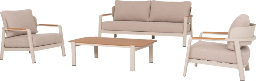 Set salloni për jashtë 4 pjesë, ELARA, FH6195.05, alumini bezhë, olefin bezhë, dru tik - 1