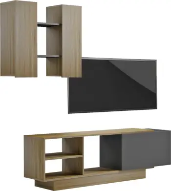 Set mobiljesh për TV TYSON FH18081 melaminë, ngjyrë sonama-gri, 140x31.5x43.5H cm