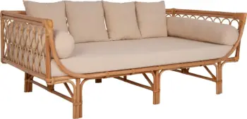 Divan ALIKI FH9658 prej ratanit, jastëkët bezhë, 200x100x86H cm