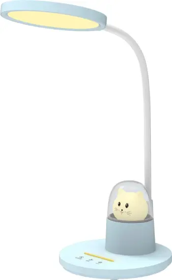 Llambë tavoline për fëmijë LED, figurë mace, FH4449.03, ngjyrë qielli-bardhë