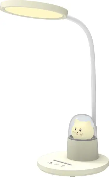 Lampë tavoline për fëmijë LED, figura e maces, FH4449.04, ngjyrë e verdhë e butë-bardhë, ABS