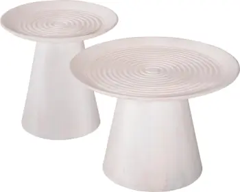 Set 2 tavolina kafeje të rrumbullakëta, dru mango i bardhë, Φ60 & Φ45cm