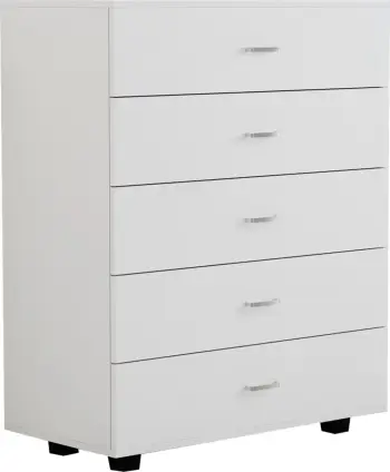 Komodinë melamine THORG FH8995.03 me 5 sirtarë të bardhë 80Χ40Χ100Hcm