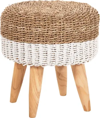 Karrige për bar BEAM, dru tik dhe rush deti, natyrale & e bardhë, Φ42x46H cm