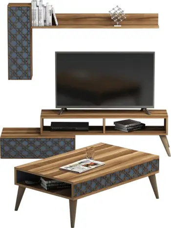 Kompozim dhome ndeje FH11850.04 2PCS melaminë në ngjyrë arre-blu
