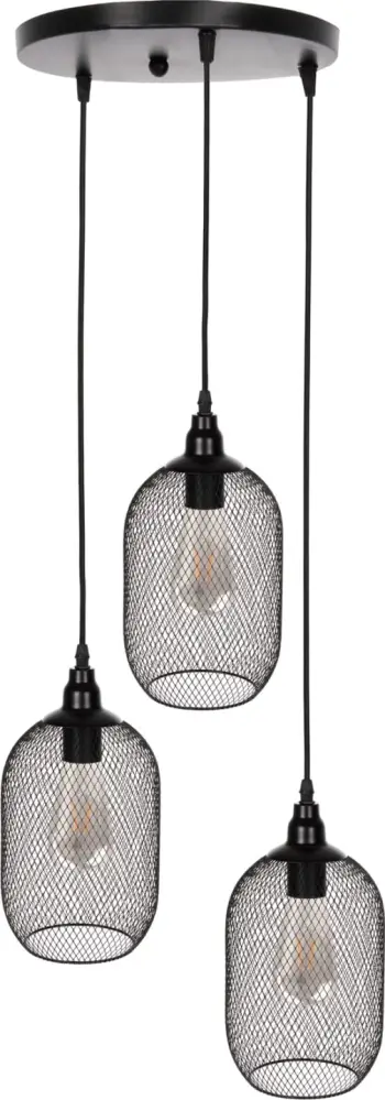 Llambë varëse tavani, 3 drita, rrjetë metali e zezë, FH4104, Φ24x123H cm
