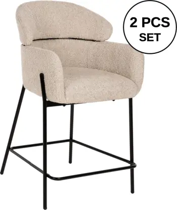 Karrige për bar mesatare WOLF FH8584.02, pëlhurë boucle ecru-këmbë metalike të zeza, 56x56x96Hcm., set prej 2 copë