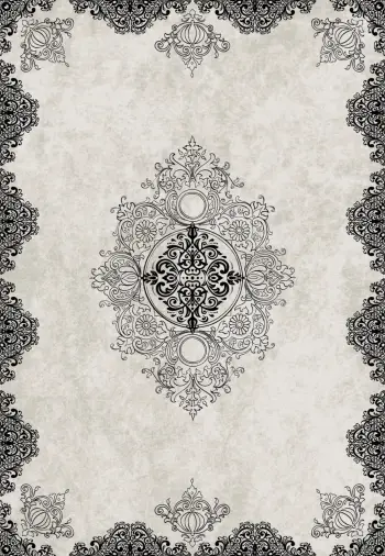 Tapet vintage JOSIANE, bardhë-e-zi, FH7675.25, 160x230cm, me franja