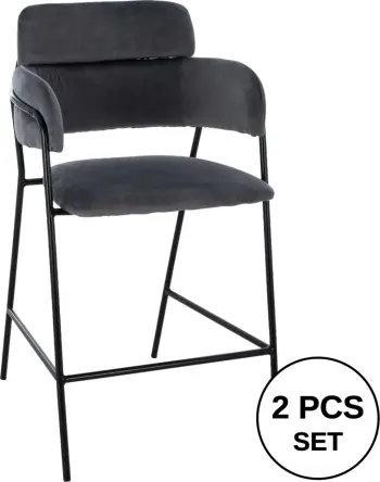 Karrige për bar, lartësi mesatare, FH8735.01, kadife gri me kornizë metalike, 54x58x95Y cm., set prej 2 copë
