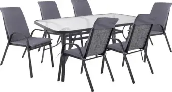 Set tavoline ngrënieje 7 pjesë karrige me jastëk & tavolinë 160x90 FH10571.01 Gri