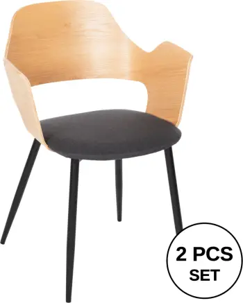 Karrige ngrënieje VELP FH9616.02 dru, ngjyrë natyrale-gri, këmbë metali të zeza, 55,5x50x79H cm, set prej 2 copë