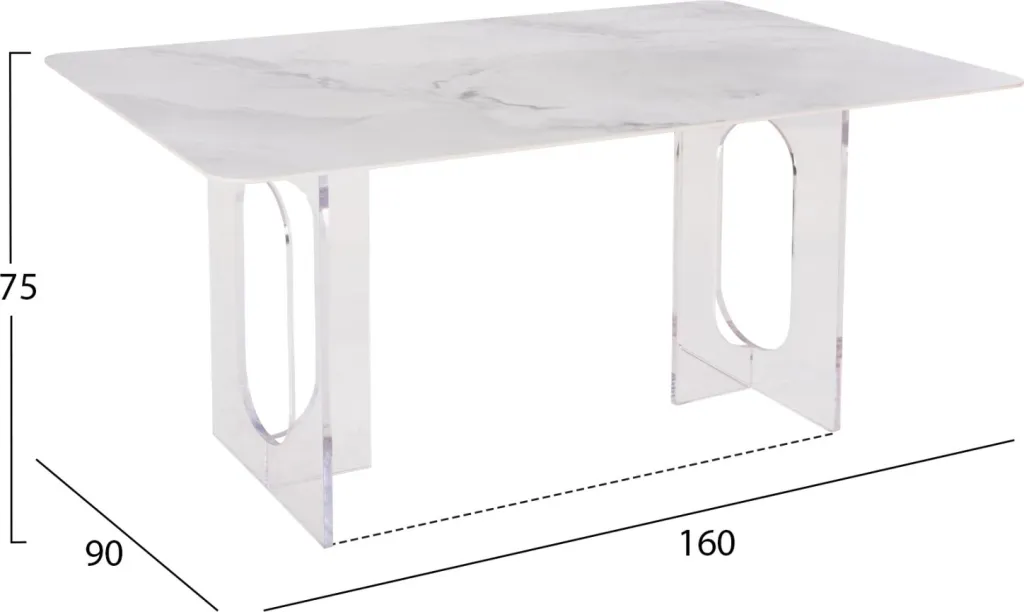 Tavolinë ngrënieje AETHER, FH9769.01, sipërfaqe qeramike e bardhë 12mm, këmbë akrilike, 160x90x75H cm - 2