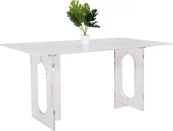 Tavolinë ngrënieje AETHER, FH9769.01, sipërfaqe qeramike e bardhë 12mm, këmbë akrilike, 160x90x75H cm