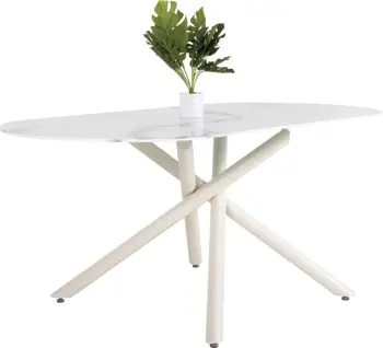 Tavolinë ngrënieje PRENTIS FH9770.01, sipërfaqe qeramike 12mm, mermer i bardhë, këmbë metalike të bardha, 180x90x76H cm