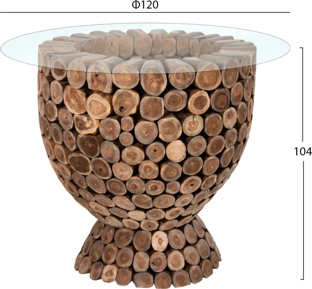 Tavolinë e rrumbullakët për bar, copa druri TEAK, Φ120x104H cm - 2